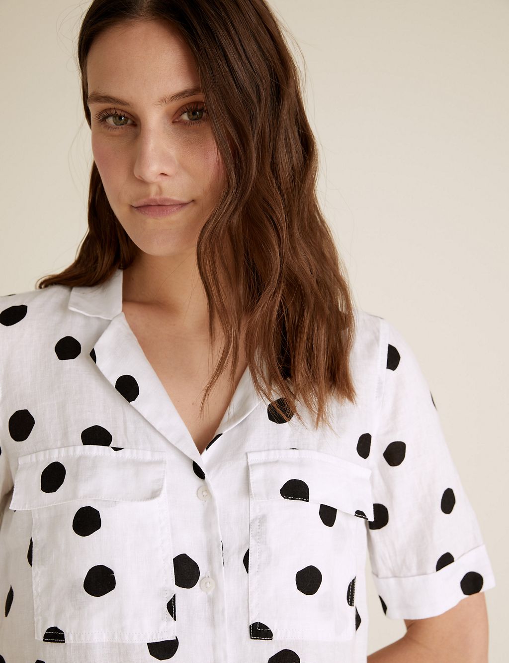 Pure Linen Polka Dot Short Sleeve Shirt 1 of 5