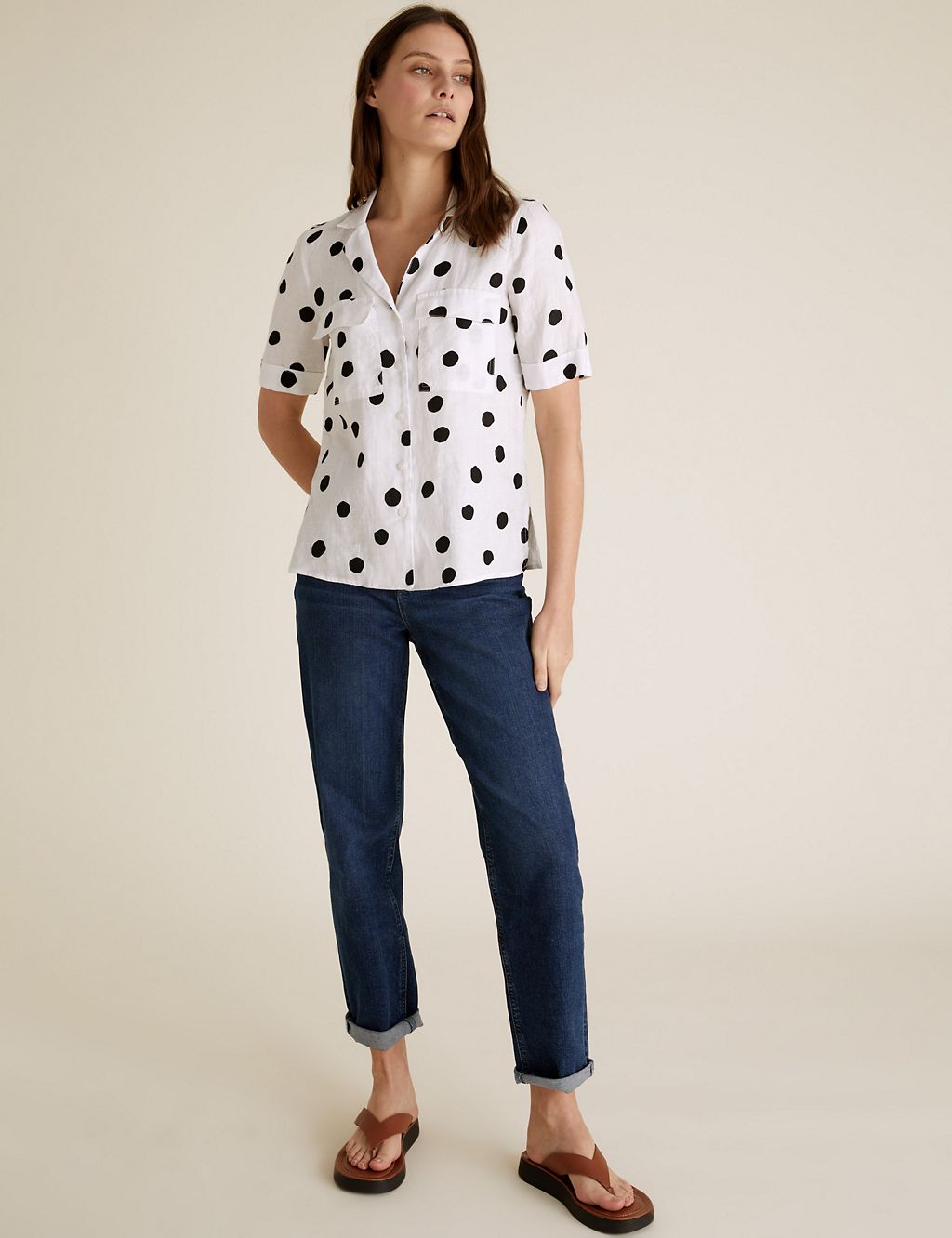 Pure Linen Polka Dot Short Sleeve Shirt 2 of 5