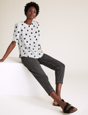 linen polka dot top
