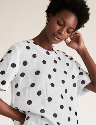 Pure Linen Polka Dot Short Sleeve Shirt