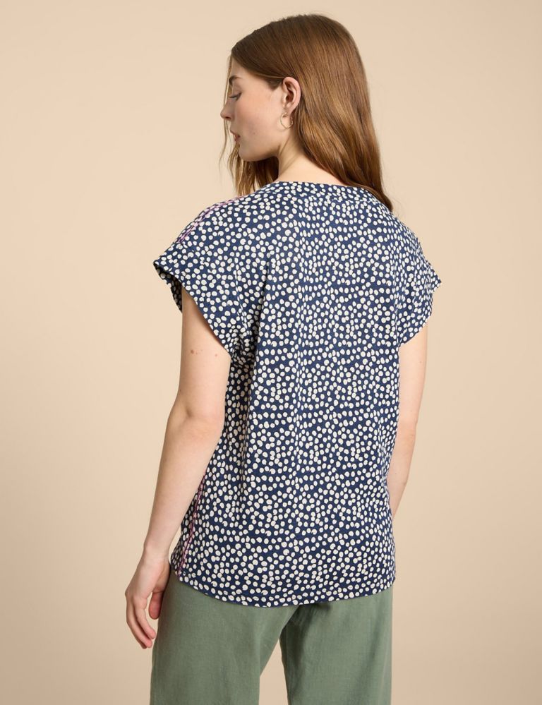 Pure Linen Polka Dot V-Neck T-Shirt 4 of 5