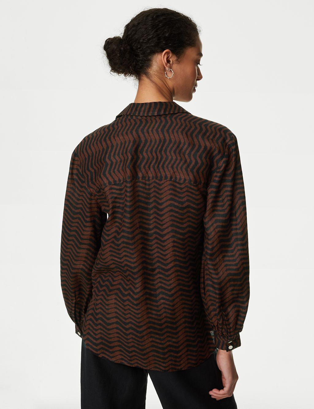 Pure Linen Printed Collared Popover Blouse 5 of 5