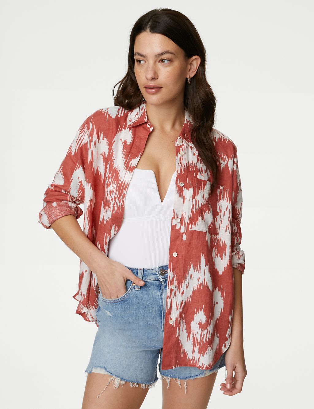 Pure Linen Printed Collared Relaxed Shirt 3 of 5