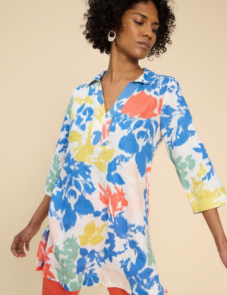 Pure Linen Printed Collared Tunic 1 of 6