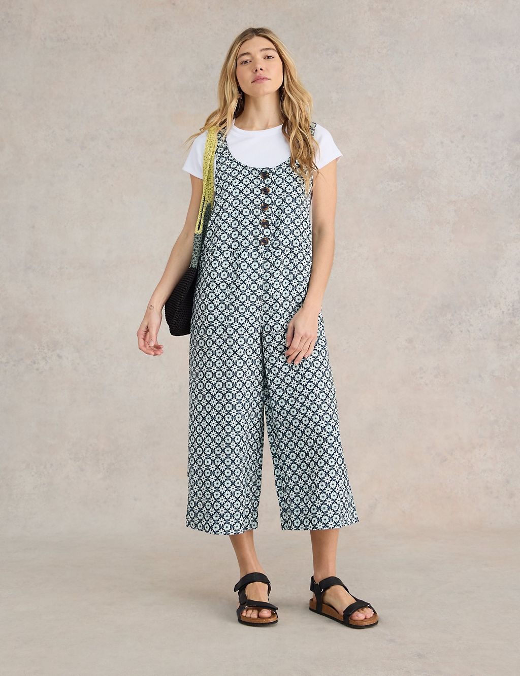 Pure Linen Printed Cropped Jumpsuit 3 of 6
