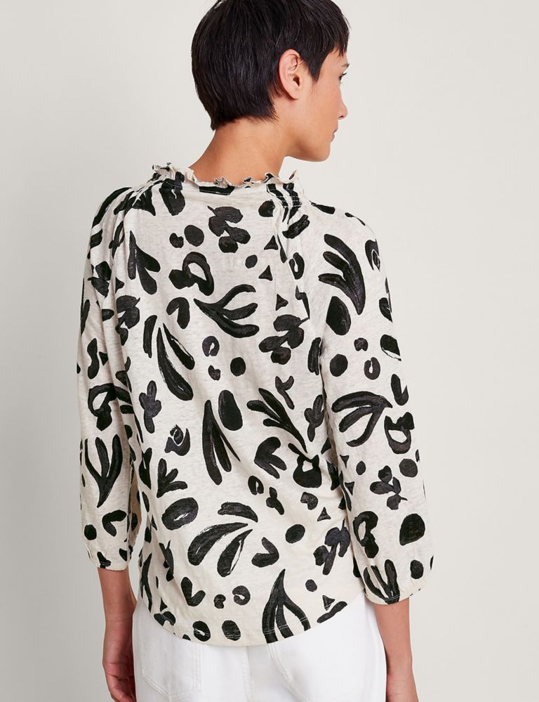 Pure Linen Printed Notch Neck Blouse 2 of 4