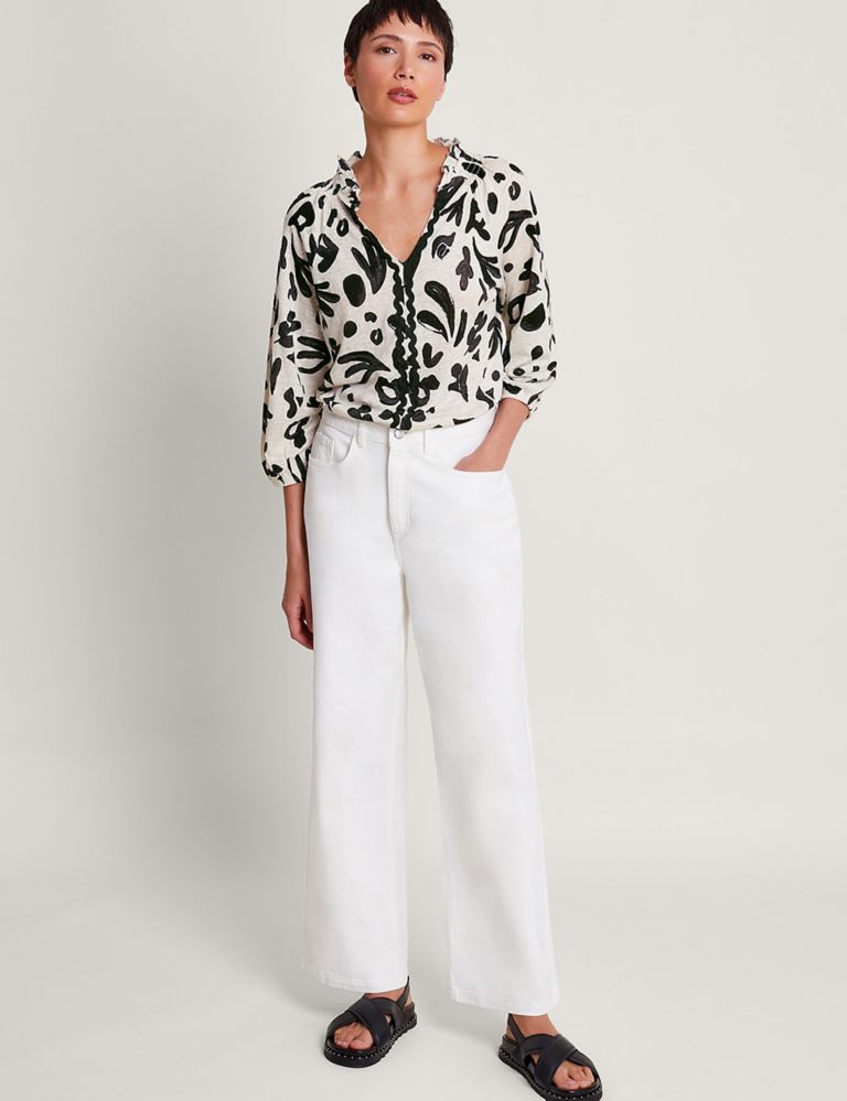 Pure Linen Printed Notch Neck Blouse 3 of 4