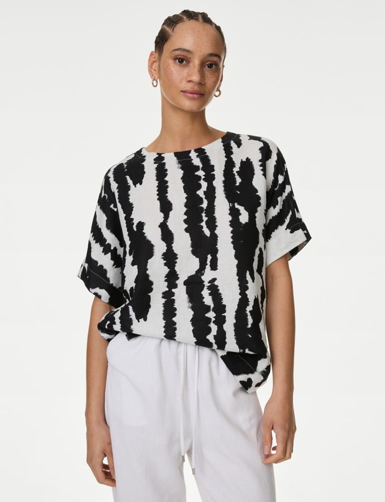 Pure Linen Printed Relaxed Blouse 3 of 6