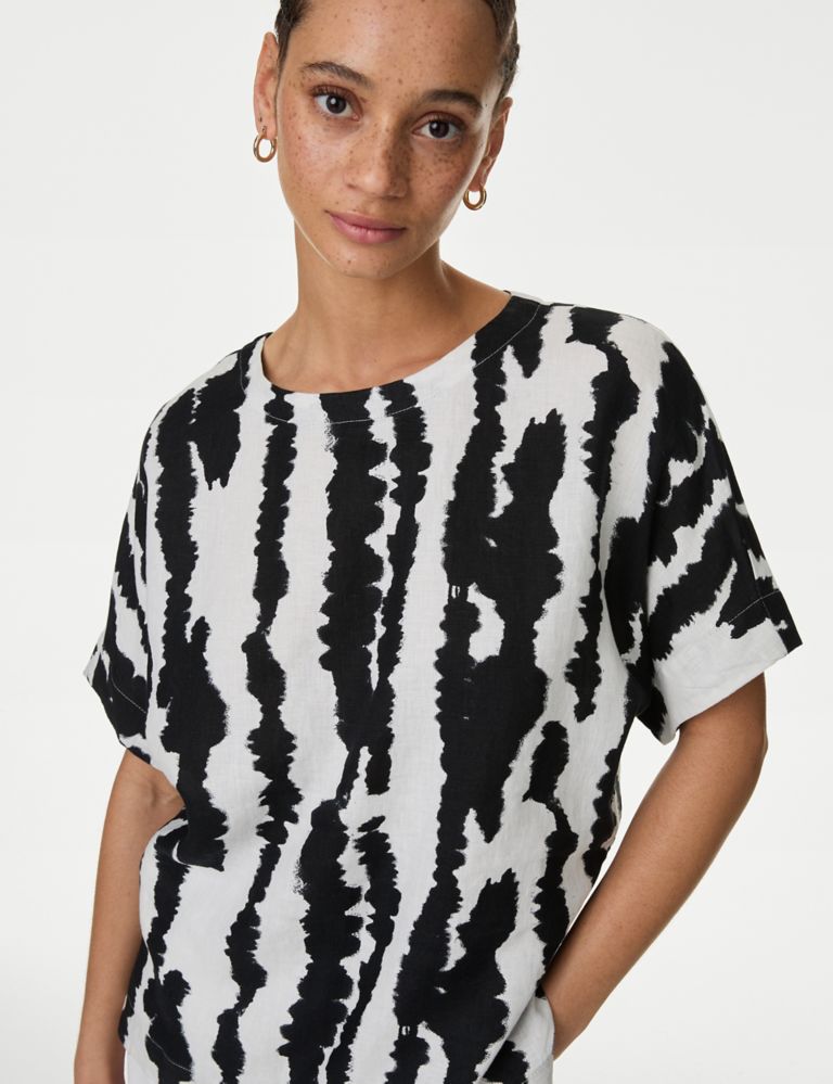 Pure Linen Printed Relaxed Blouse 4 of 6