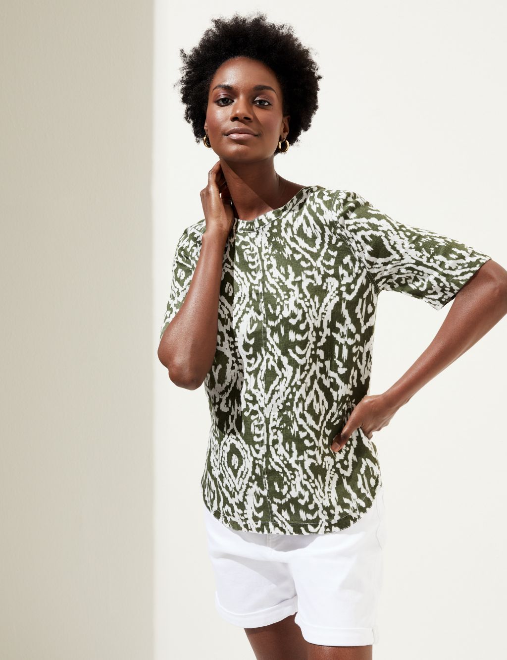 Pure Linen Printed Round Neck T-Shirt | M&S Collection | M&S