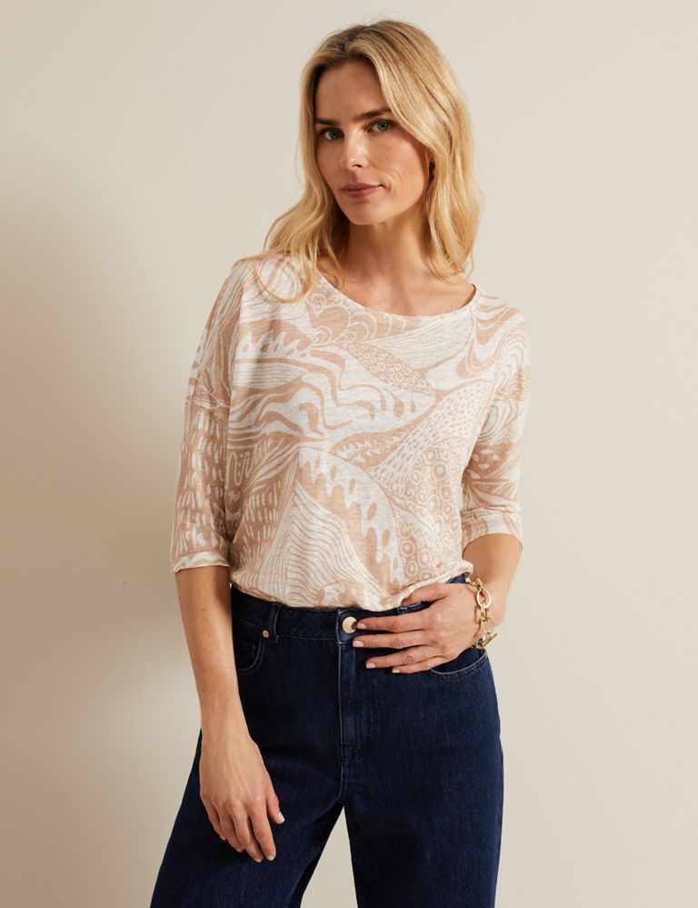 Pure Linen Printed Top 1 of 7