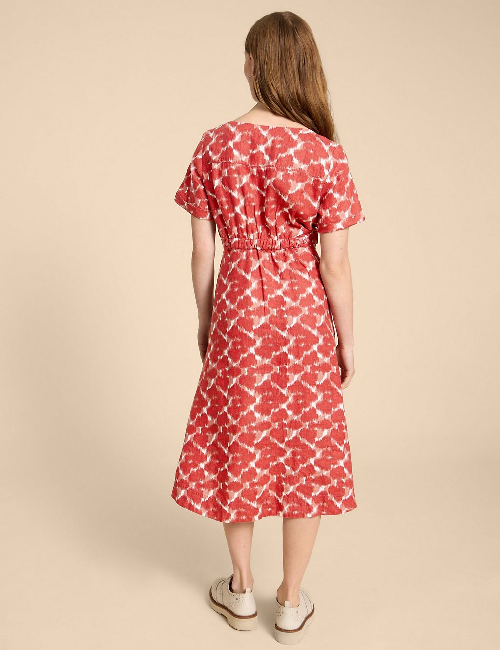 Pure Linen Printed V-Neck Midi Tea Dress 2 of 6