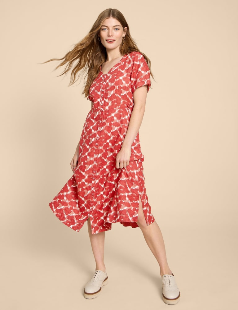 Pure Linen Printed V-Neck Midi Tea Dress 5 of 6