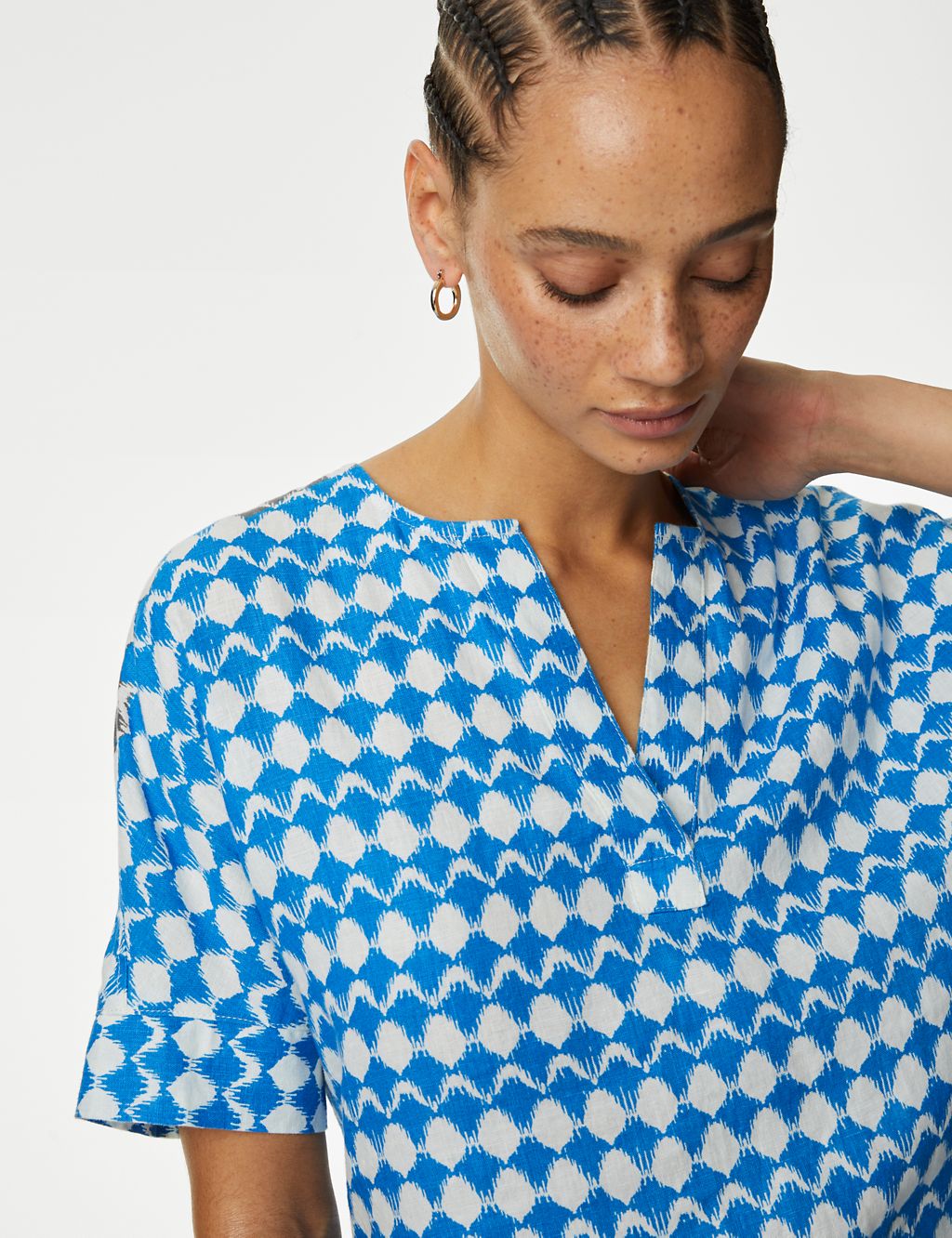 Pure Linen Printed V-Neck Popover Blouse 2 of 5