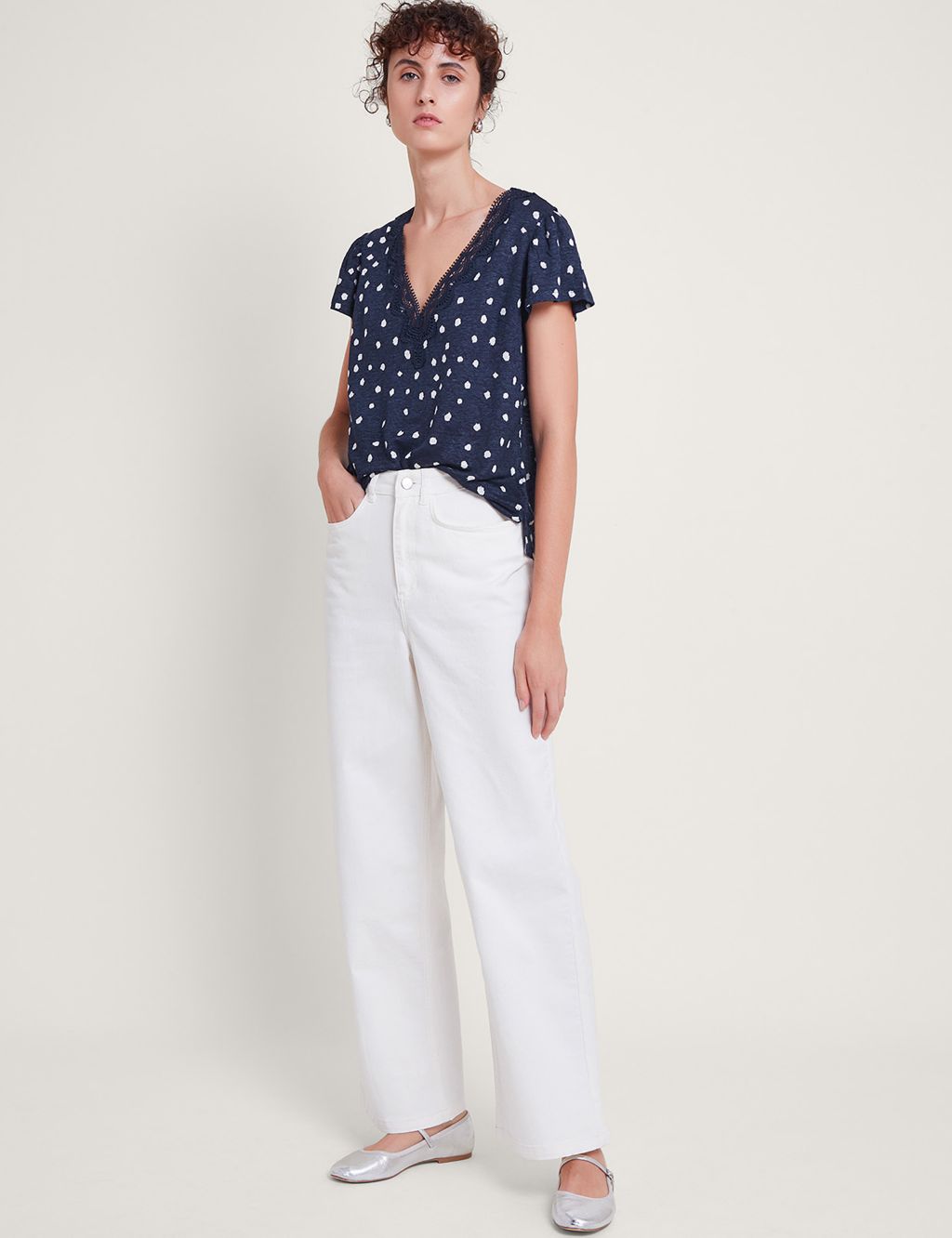Pure Linen Printed V-Neck Top 3 of 4
