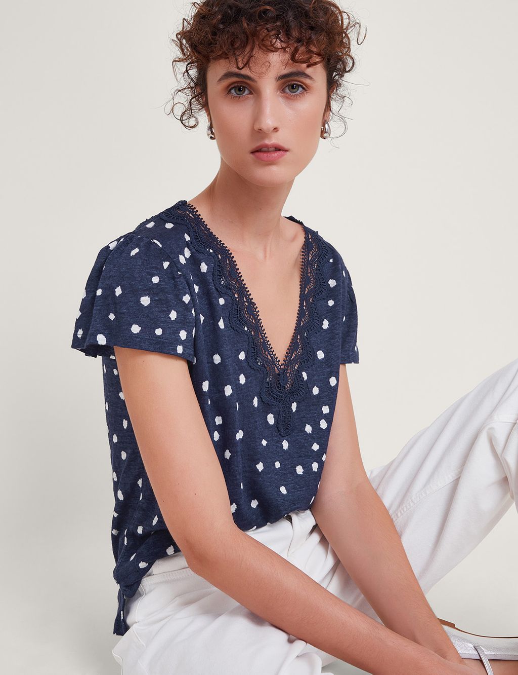 Pure Linen Printed V-Neck Top 2 of 4