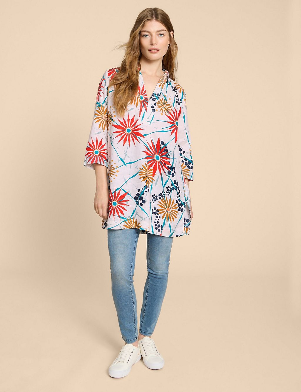 Pure Linen Printed V-Neck Tunic 2 of 5