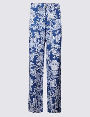 Pure Linen Printed Wide Leg Trousers Image 2 of 6