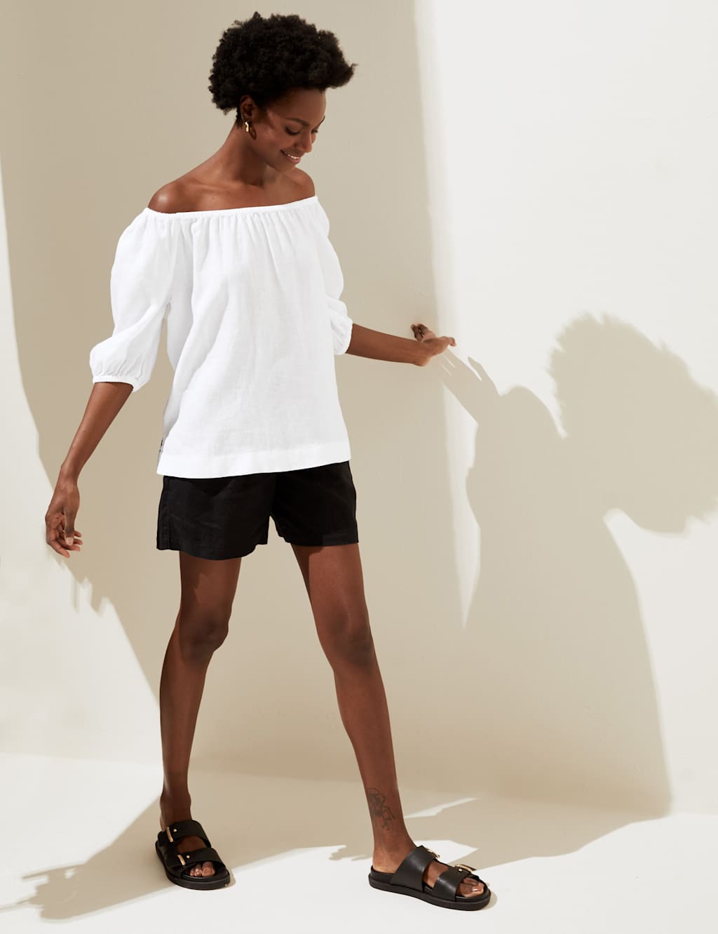 Pure Linen Puff Sleeve Blouse 1 of 5