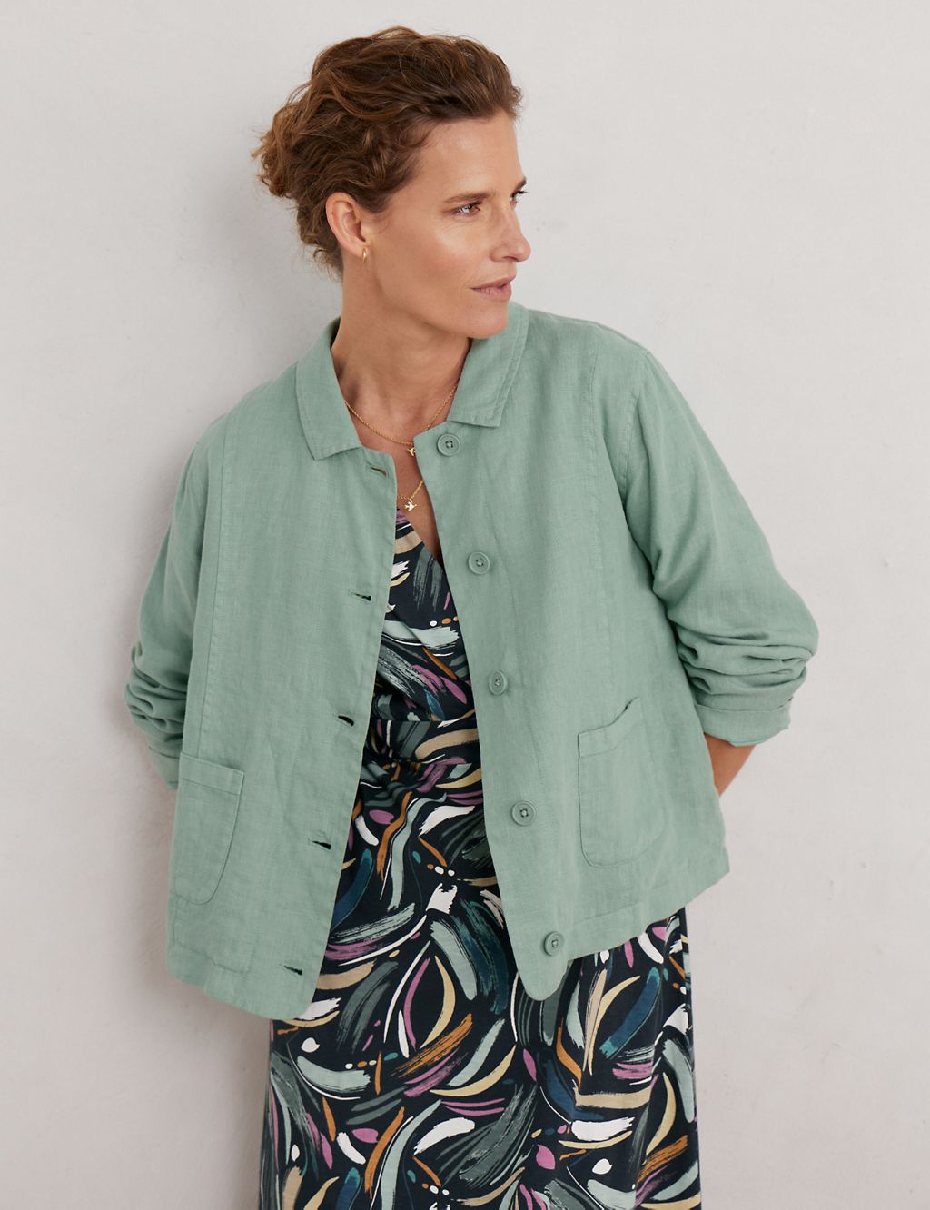 Pure Linen Relaxed Collared Short Jacket 2 of 5