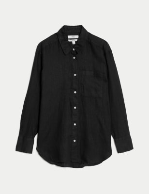 M&S black pure linen shirt is versatile enough for the beach or boardroom. It's designed in a laid-back relaxed fit, with a smart collared neckline. The breezy style has cuffed long sleeves and a patch pocket on the chest. It fastens easily through the front with buttons. M&S Collection: easy-to-wear wardrobe staples that combine classic and contemporary styles.