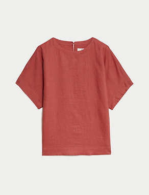 Pure Linen Round Neck Relaxed Blouse Image 2 of 6