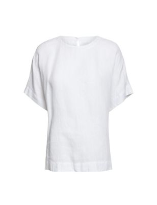 Pure Linen Round Neck Relaxed Blouse Image 2 of 5