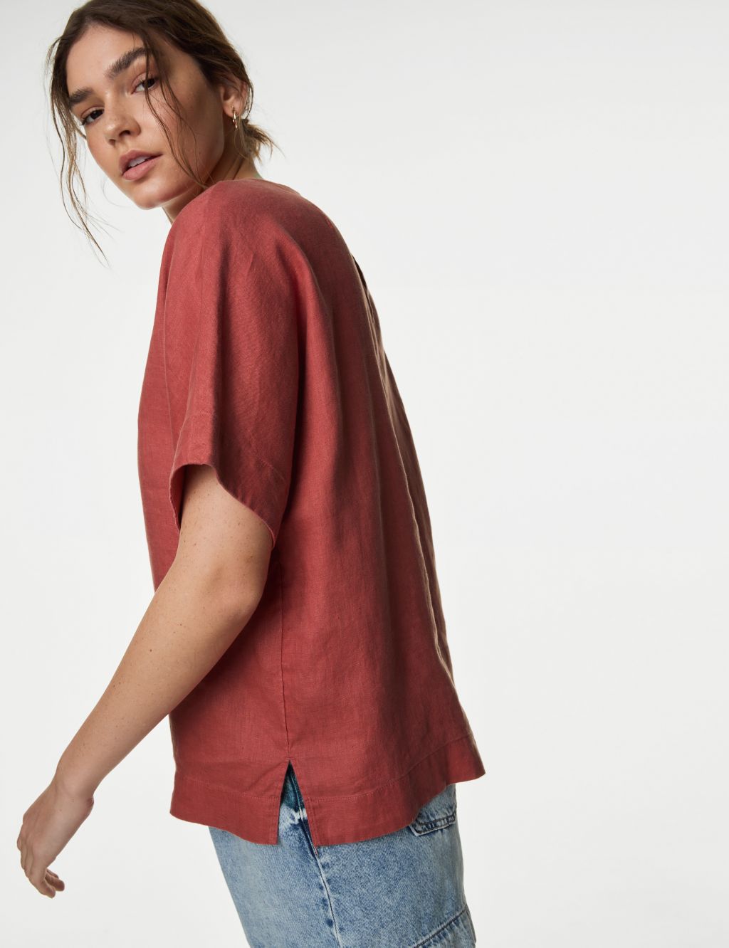 Pure Linen Round Neck Relaxed Blouse 5 of 6
