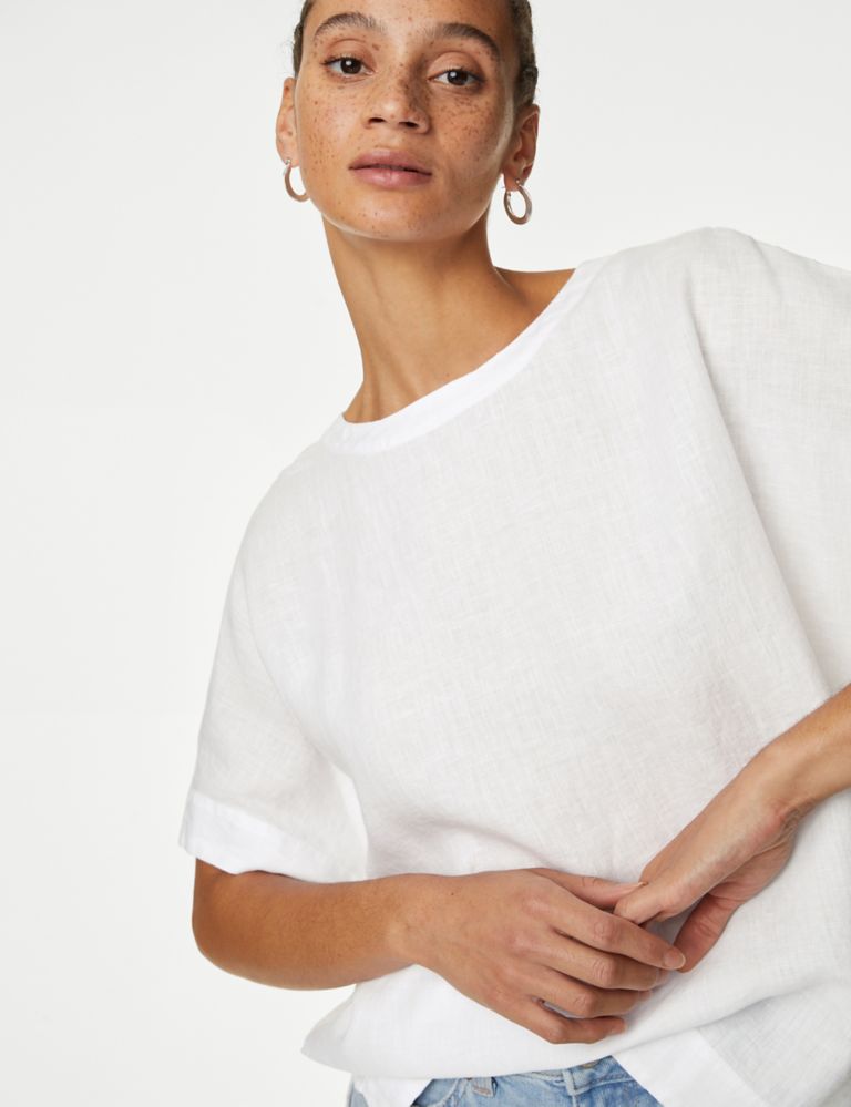 Pure Linen Round Neck Relaxed Blouse | M&S Collection | M&S