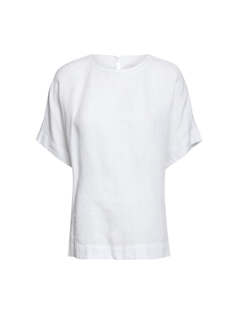 Pure Linen Round Neck Relaxed Blouse 2 of 5