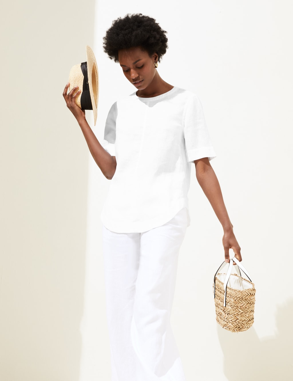Pure Linen Round Neck Short Sleeve Boxy Top 4 of 6