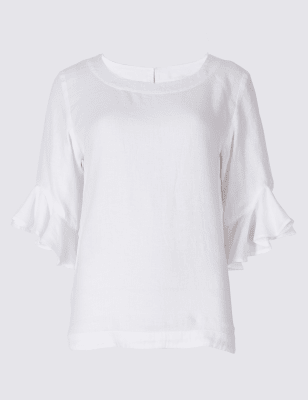 Linen Top With Ruffled Sleeves