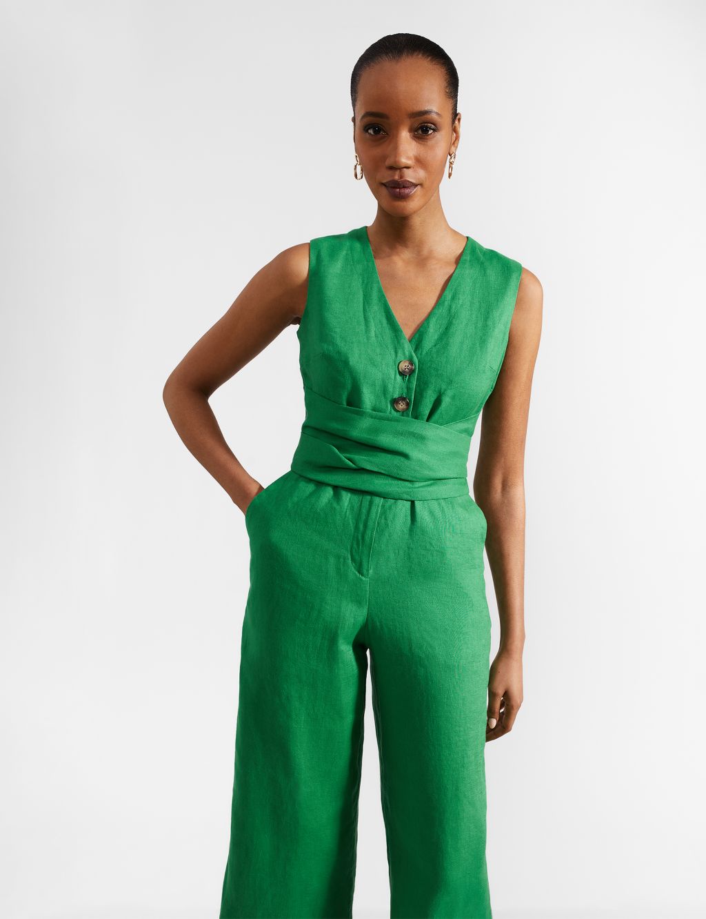 Pure Linen Sleeveless Cropped Jumpsuit 4 of 6