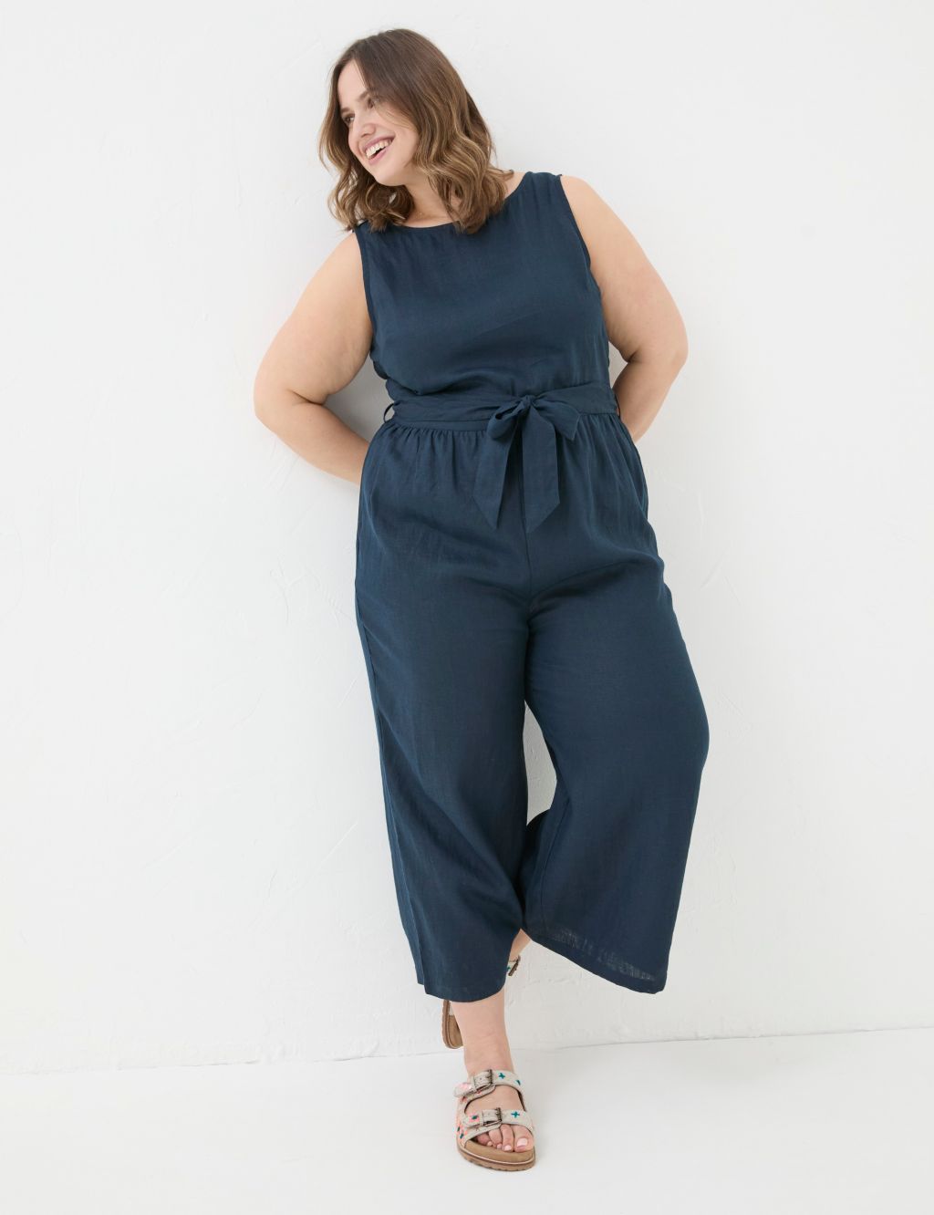 Pure Linen Sleeveless Cropped Jumpsuit 6 of 6