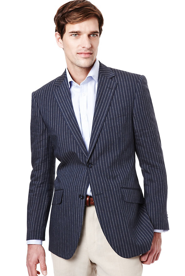 Pure Linen Slim Fit Bold Striped Jacket Image 1 of 2