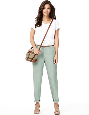 Pure Linen Spotted Chinos with Belt Image 2 of 6