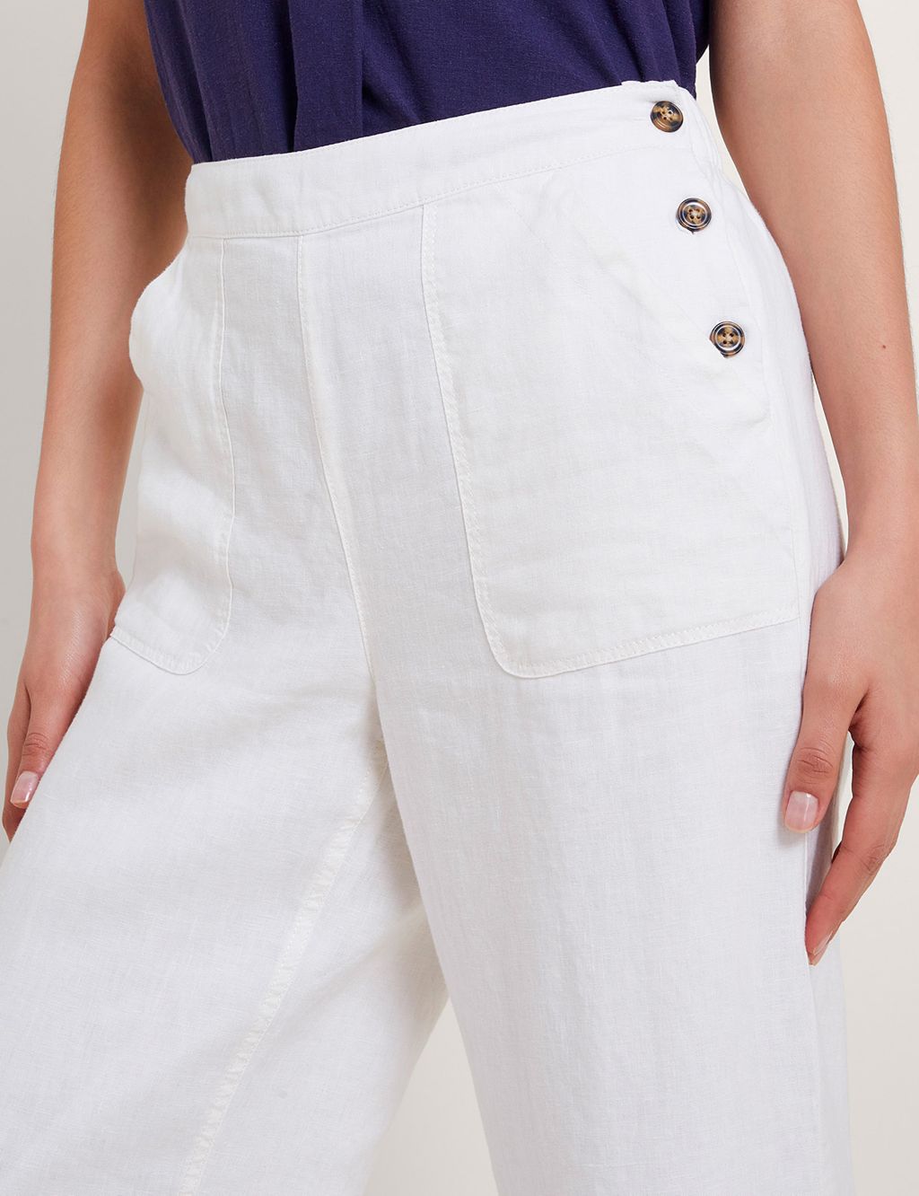 Pure Linen Straight Leg Cropped Trousers 2 of 4