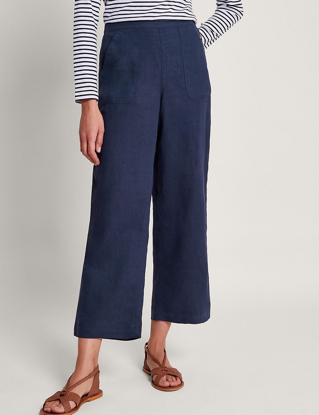 Pure Linen Straight Leg Cropped Trousers 3 of 5