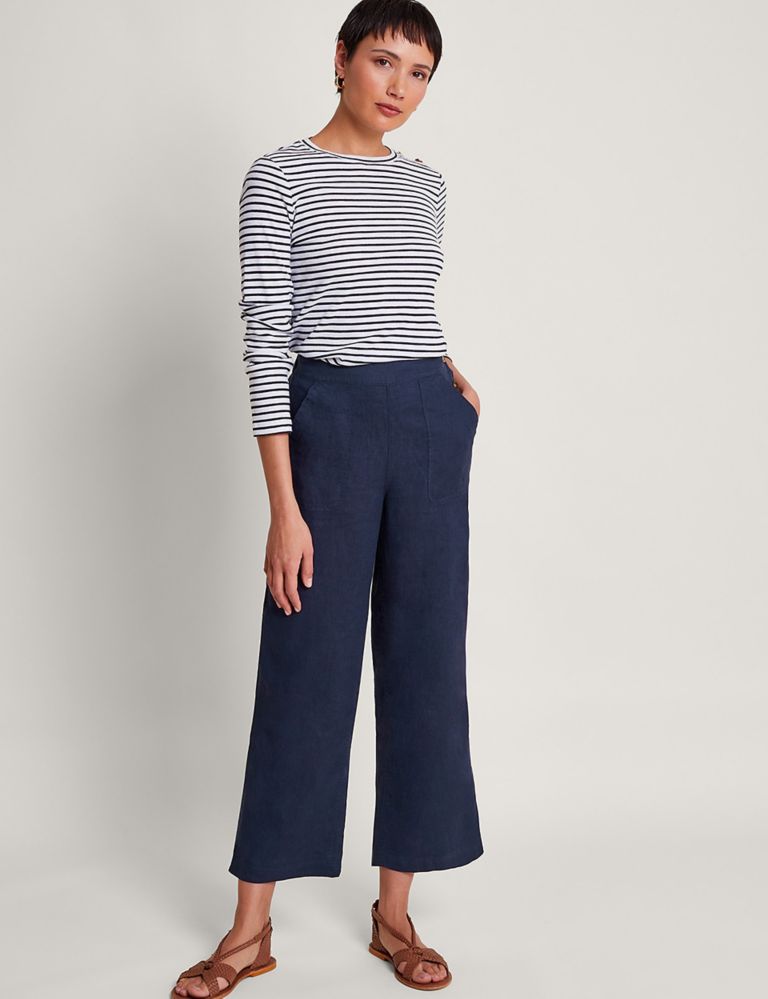 Pure Linen Straight Leg Cropped Trousers 3 of 5