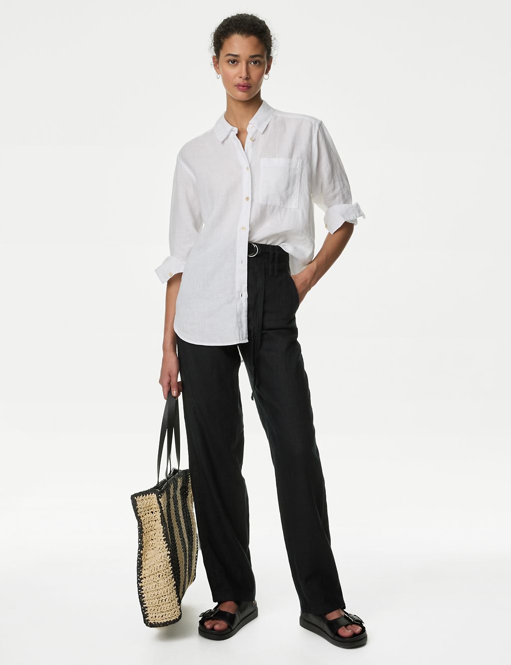 Pure Linen Straight Leg Trousers 2 of 6