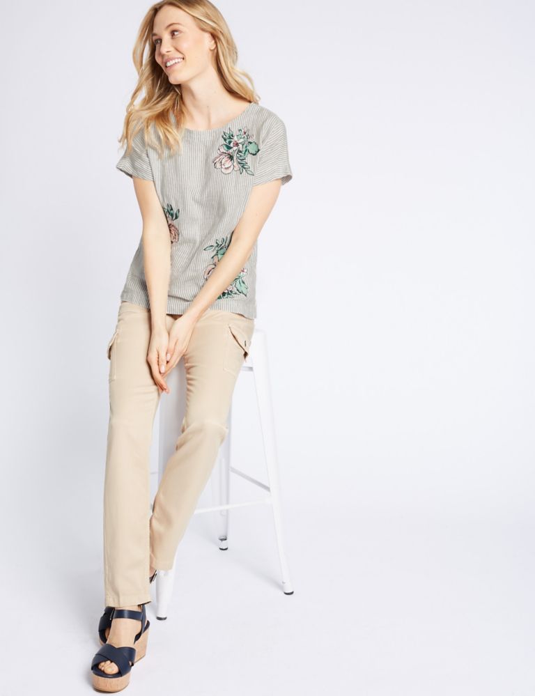 Pure Linen Stripe Embroidered Blouse 3 of 5