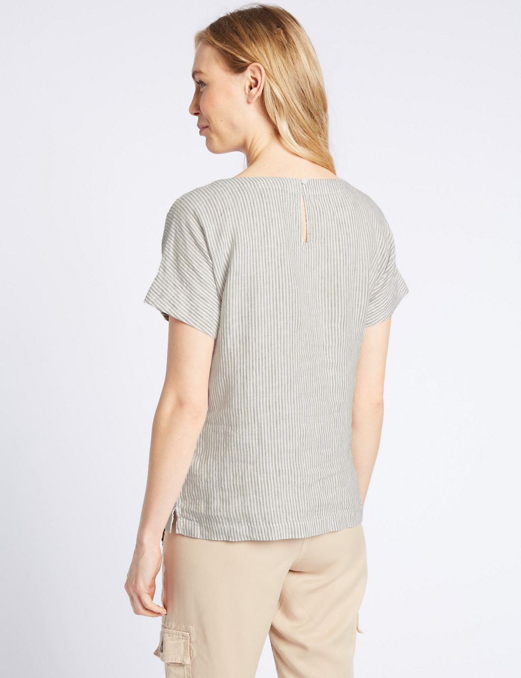 Pure Linen Stripe Embroidered Blouse 4 of 5