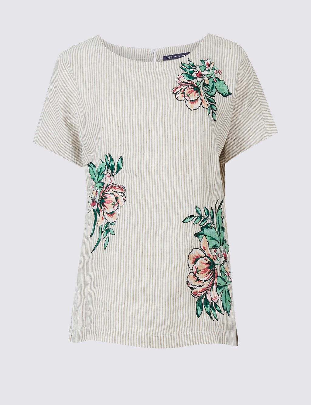 Pure Linen Stripe Embroidered Blouse 1 of 5