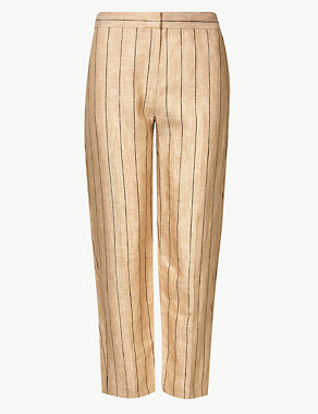 Pure Linen Striped Ankle Grazer Trousers Image 2 of 5