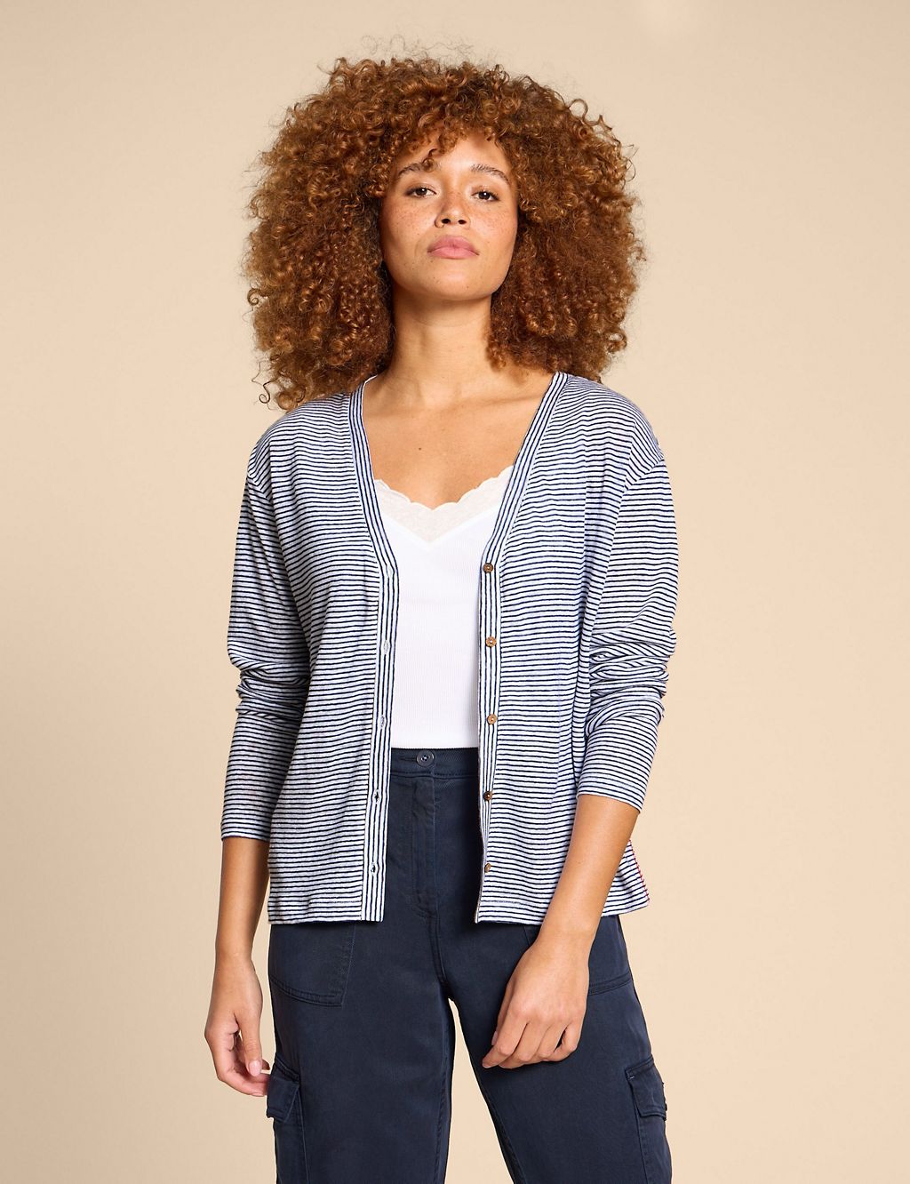 Pure Linen Striped Button Through Cardigan 3 of 6