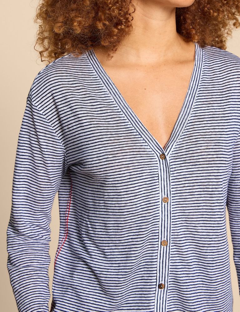 Pure Linen Striped Button Through Cardigan 5 of 6