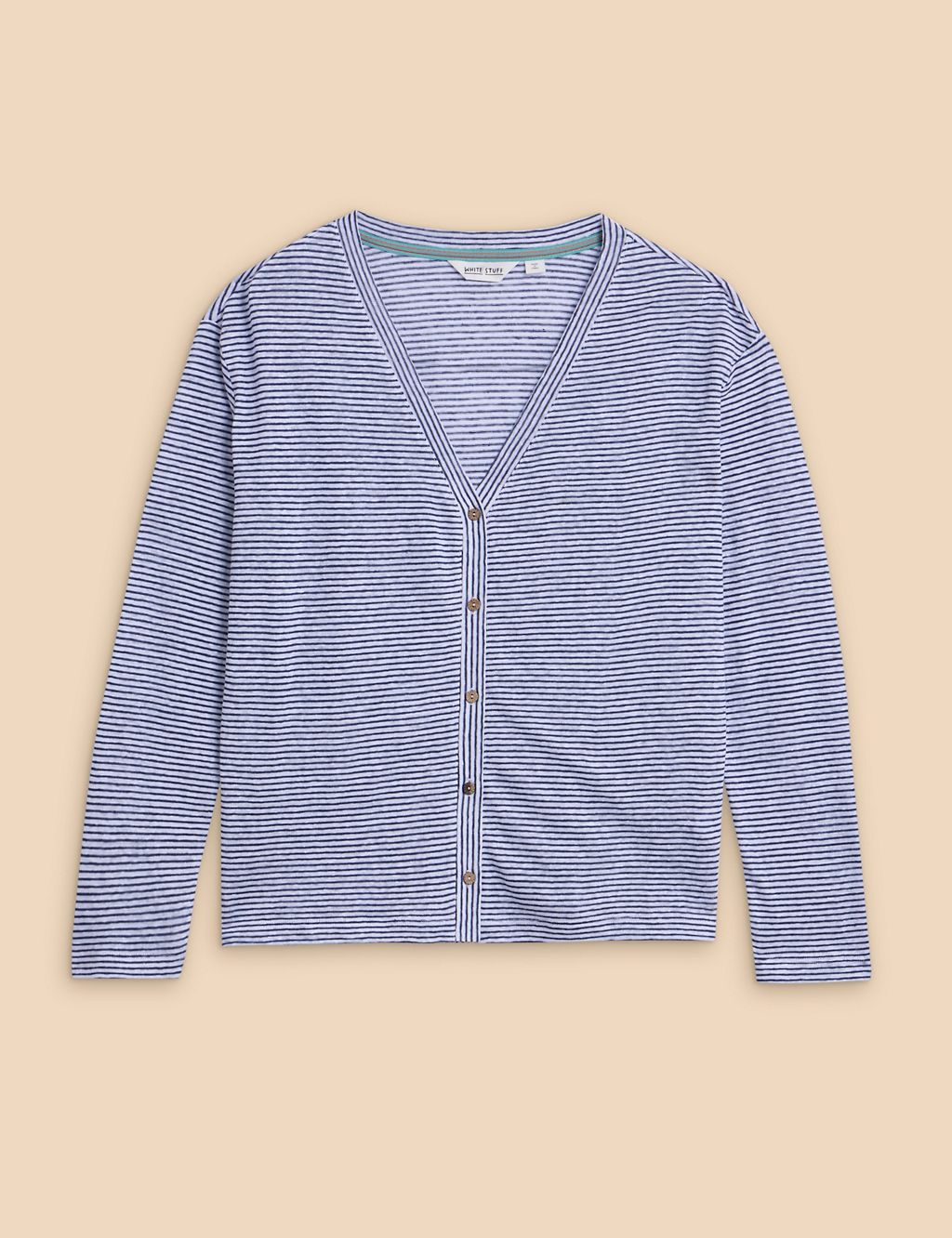 Pure Linen Striped Button Through Cardigan 1 of 6