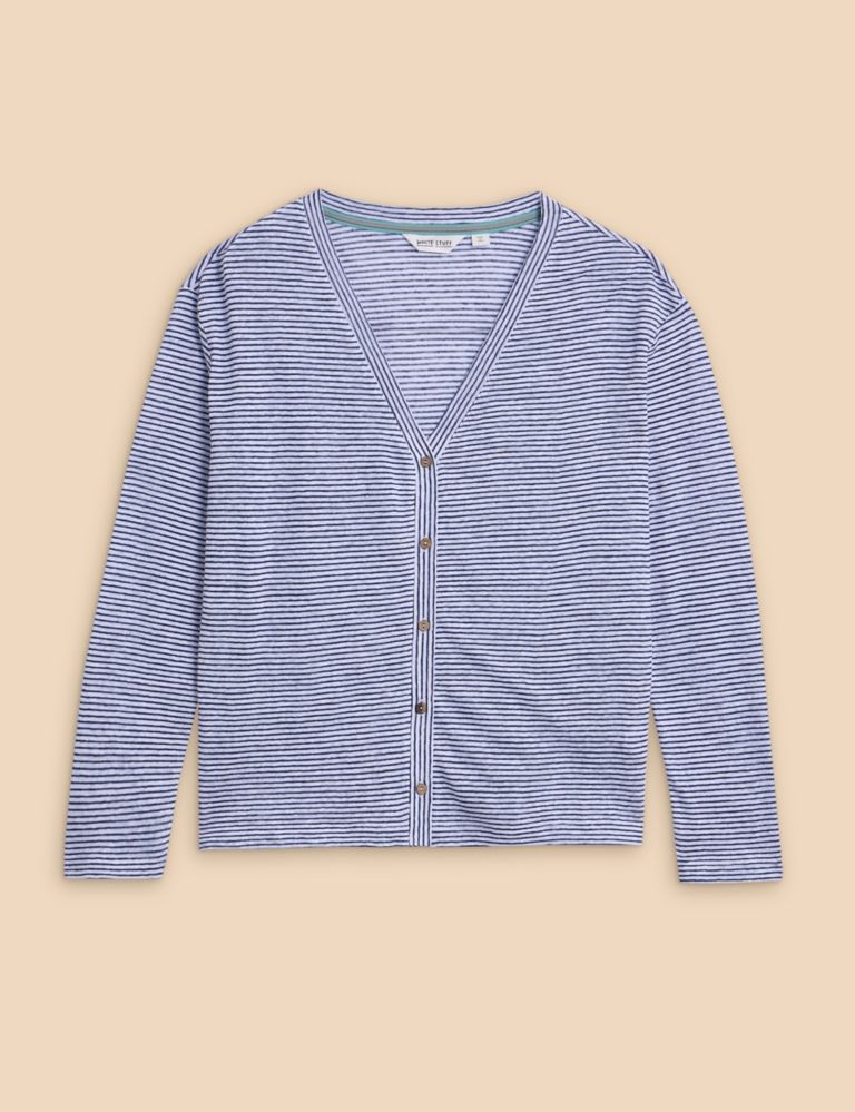 Pure Linen Striped Button Through Cardigan 2 of 6