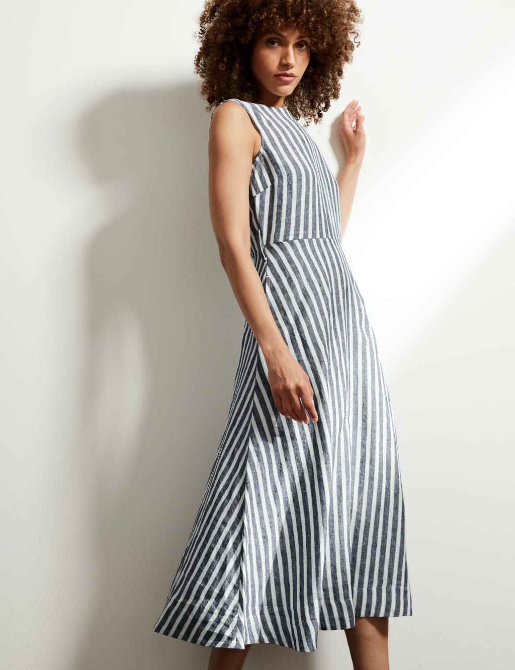 Pure Linen Striped Fit and Flare