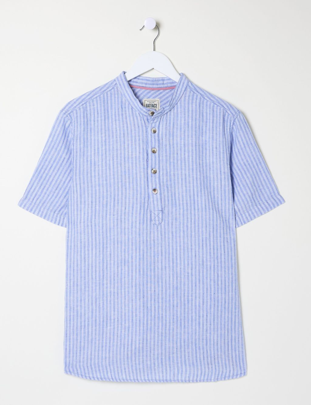 Pure Linen Striped Grandad Collar Shirt 1 of 5